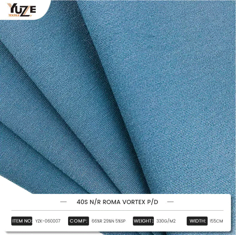YZK-060007 40S N/R ROMA VORTEX P/D: Combining high-performance blends of rayon, nylon and spandex, VORTEX vortex spinning technology creates a durable and comfortable fashion choice